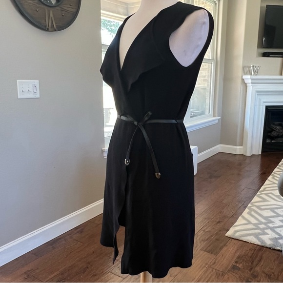 Adrianna Papell Small Black Long Cardigan Ribbed Sweater Top Belt Open Front - Picture 7 of 13